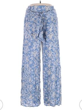 Blue Paisley Pants High Waist Full Leg Flowy Rewash Pants Size Small